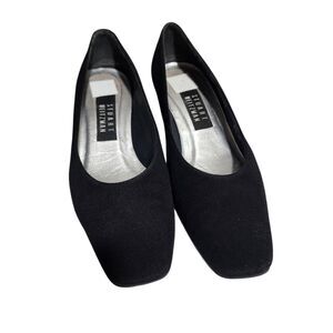 Vintage Stuart Weitzman Black Suede Pumps Rhinestone Heel Square Toe 6.5 M
